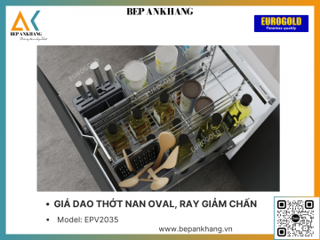 Giá dao thớt nan Oval, ray giảm chấn Eurogold EPV2035 - 350mm - Inox Oval 304 